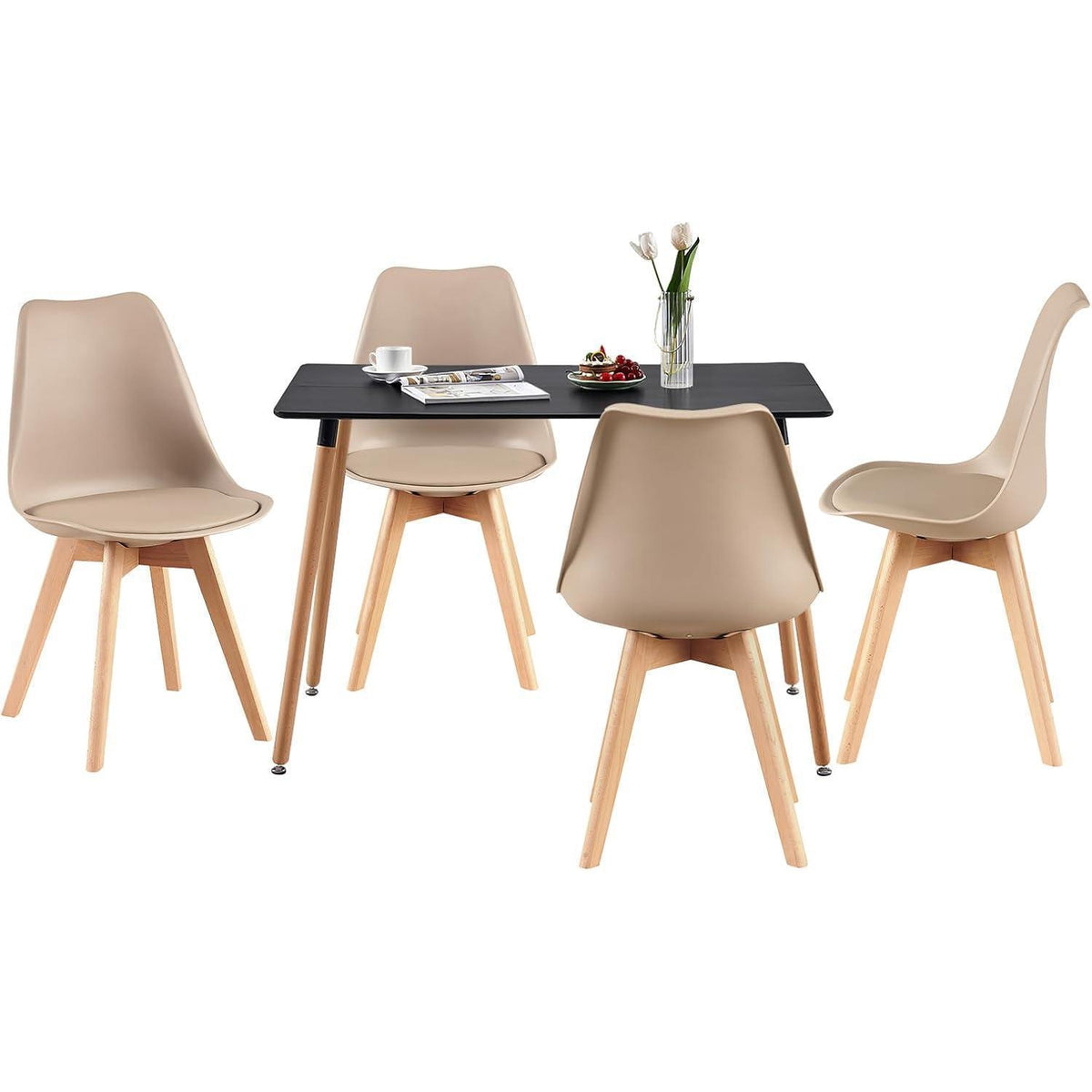 Esszimmergruppe 110x70cm Schwarz mit 4 Khaki Stühlen