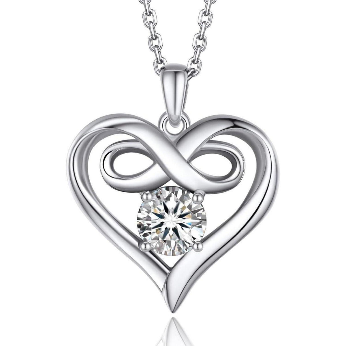 Unendlichkeitszeichen Kette mit Herzanhänger, 1 Karat Moissanit, Silber 925