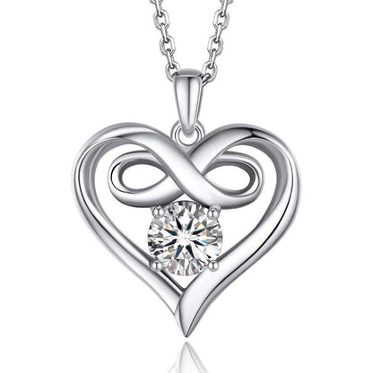 Unendlichkeitszeichen Kette mit Herzanhänger, 1 Karat Moissanit, Silber 925