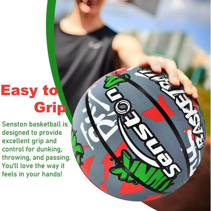 Basketball Größe 7 mit Pumpe, Streetstyle Design, Grau-Rot