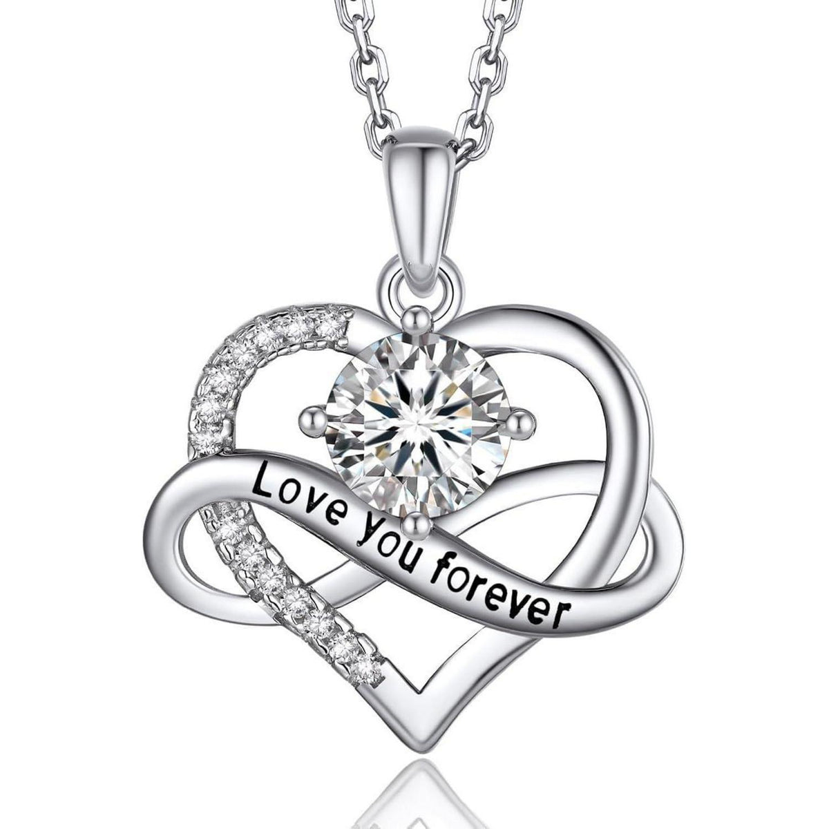 Unendlichkeitszeichen Kette mit Moissanite 1 Karat, Silber 925, Herz Anhänger