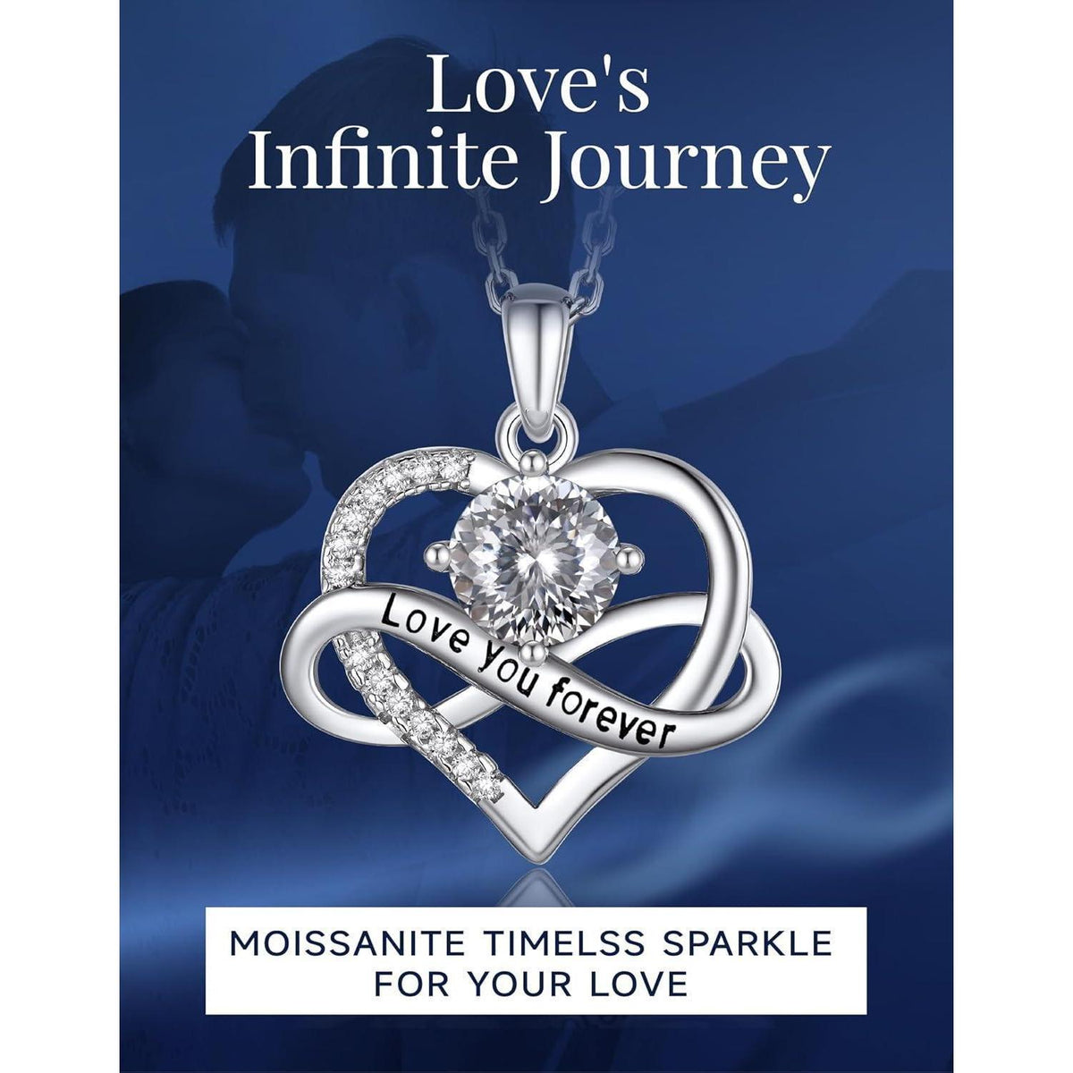 Unendlichkeitszeichen Kette mit Moissanite 1 Karat, Silber 925, Herz Anhänger