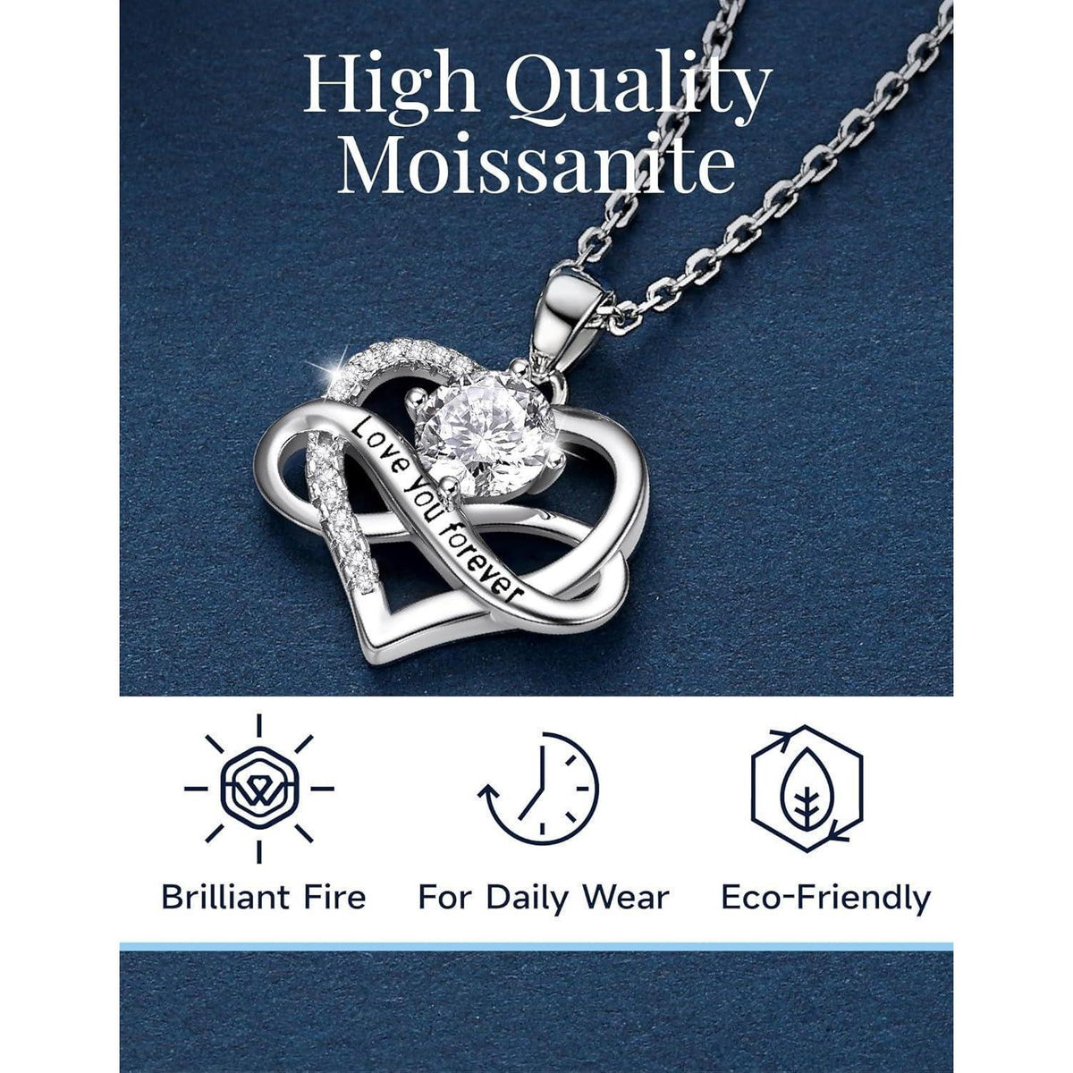 Unendlichkeitszeichen Kette mit Moissanite 1 Karat, Silber 925, Herz Anhänger