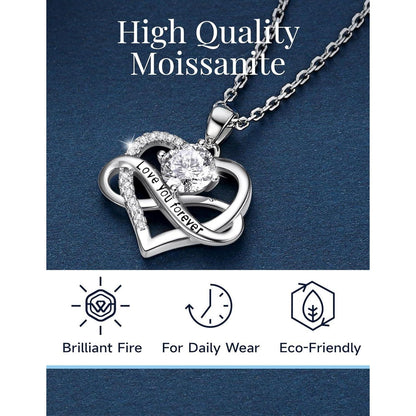 Unendlichkeitszeichen Kette mit Moissanite 1 Karat, Silber 925, Herz Anhänger