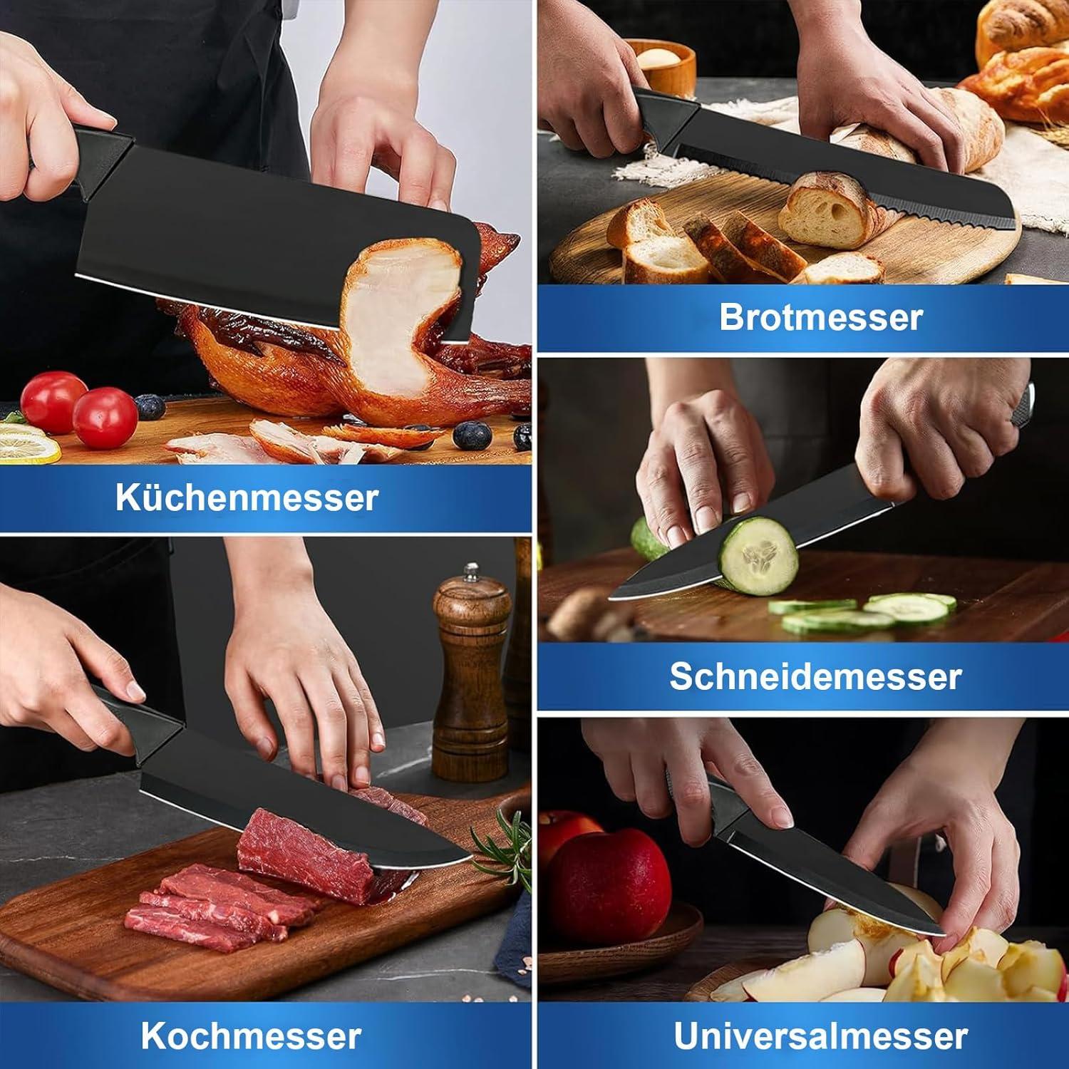 Messerblock 18-teiliges Set mit Messer und Silikon Küchenhelfer