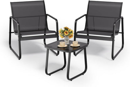 Modernes 3-teiliges Balkon-Set mit Textilene-Stoff und Glasplatte