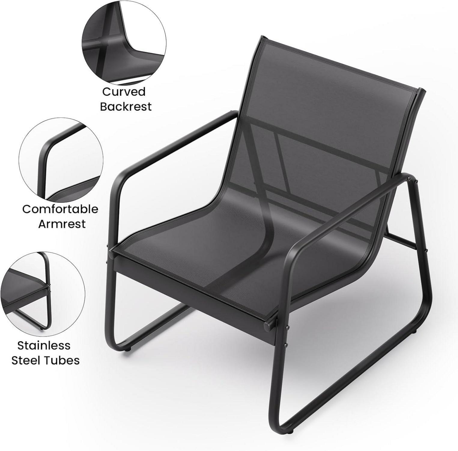 3-teilig Balkon-Set Textilene-Sessel Tisch Glas Garten Terrasse