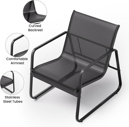 3-teilig Balkon-Set Textilene-Sessel Tisch Glas Garten Terrasse