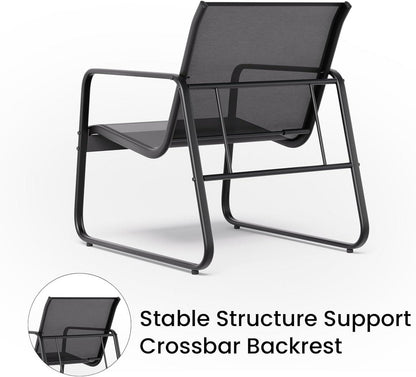 3-teiliges Balkon-Set, Bistro-Set mit Textilene-Gewebe, Glas-Tisch & 2