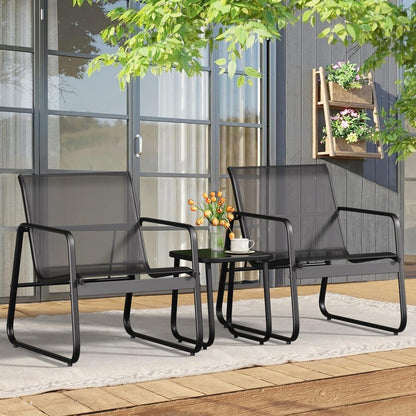 3-teilig Balkon-Set Textilene-Sessel Tisch Glas Garten Terrasse