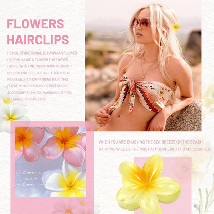 8er Set Kunststoff Blumen Haarklammern Hawaii Damen Hair Clips 4cm