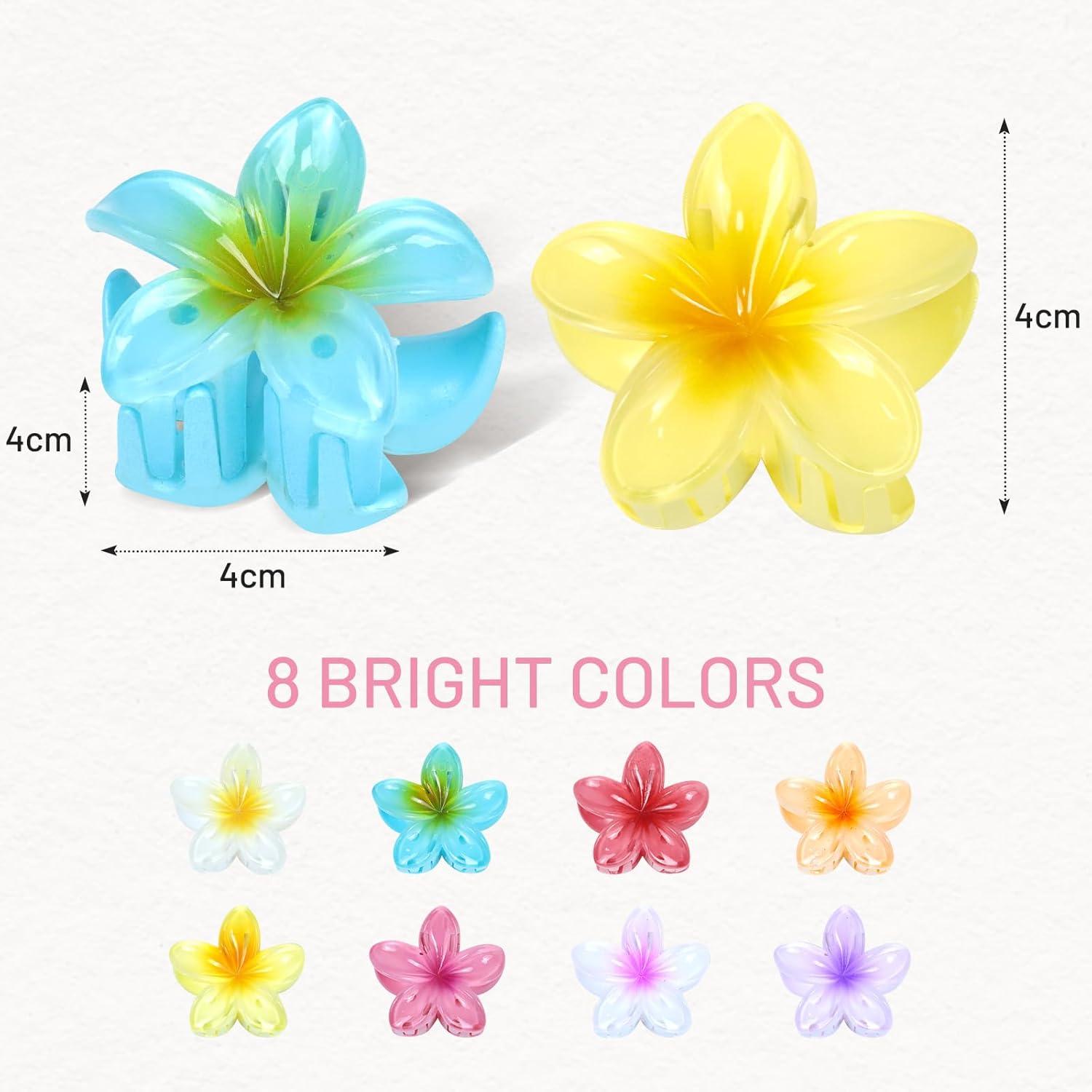 8er Set Kunststoff Blumen Haarklammer 4cm Hawaii Haarspangen