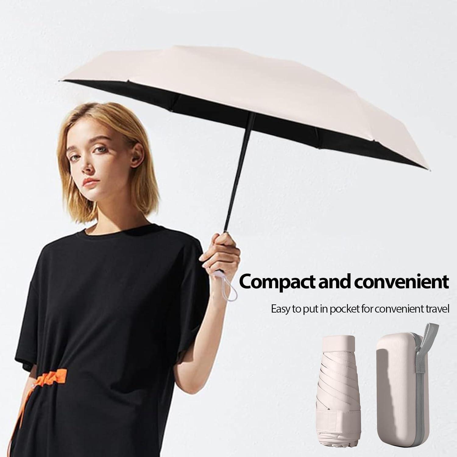 Mini Regenschirm mit Etui, Taschenschirm UV-Schutz 99% - Licht & kompakt
