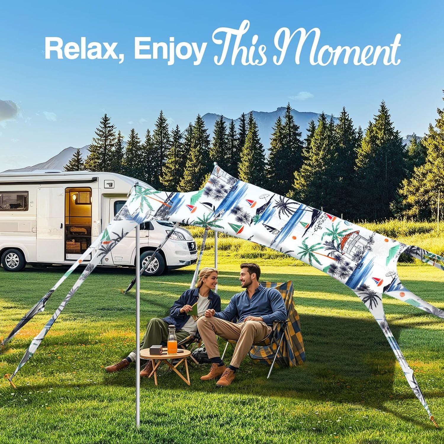 Strandmuschel UPF50+ Strandzelt Sonnenschutz 8 Sandschaufeln 4 Stangen Tragbar Strandsegel Camping Garten