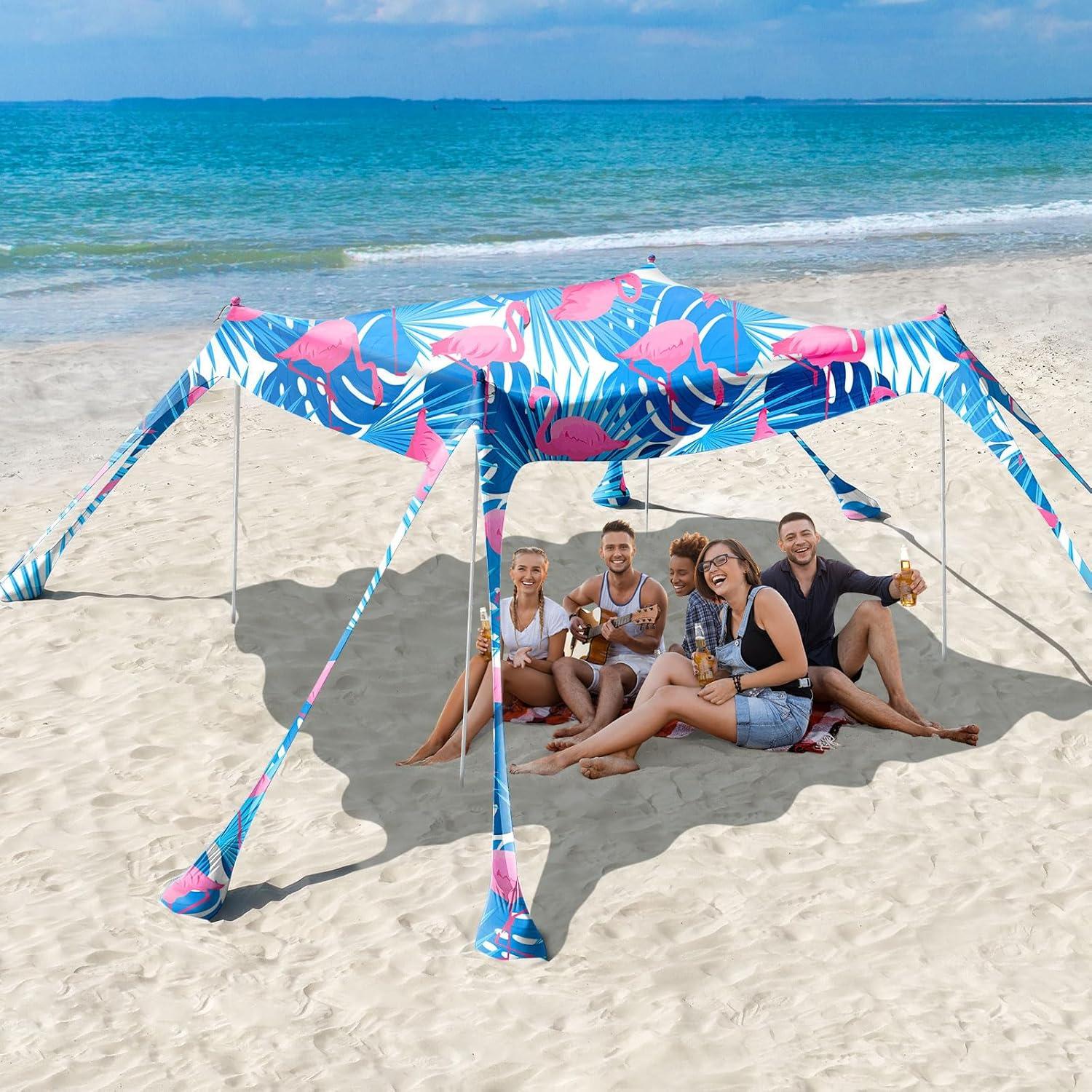Strandmuschel UPF50+ Sonnenschutz Zelt mit Sandschaufeln und Stangen