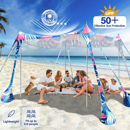 Strandmuschel UPF50+ Sonnenschutz Zelt mit Sandschaufeln und Stangen