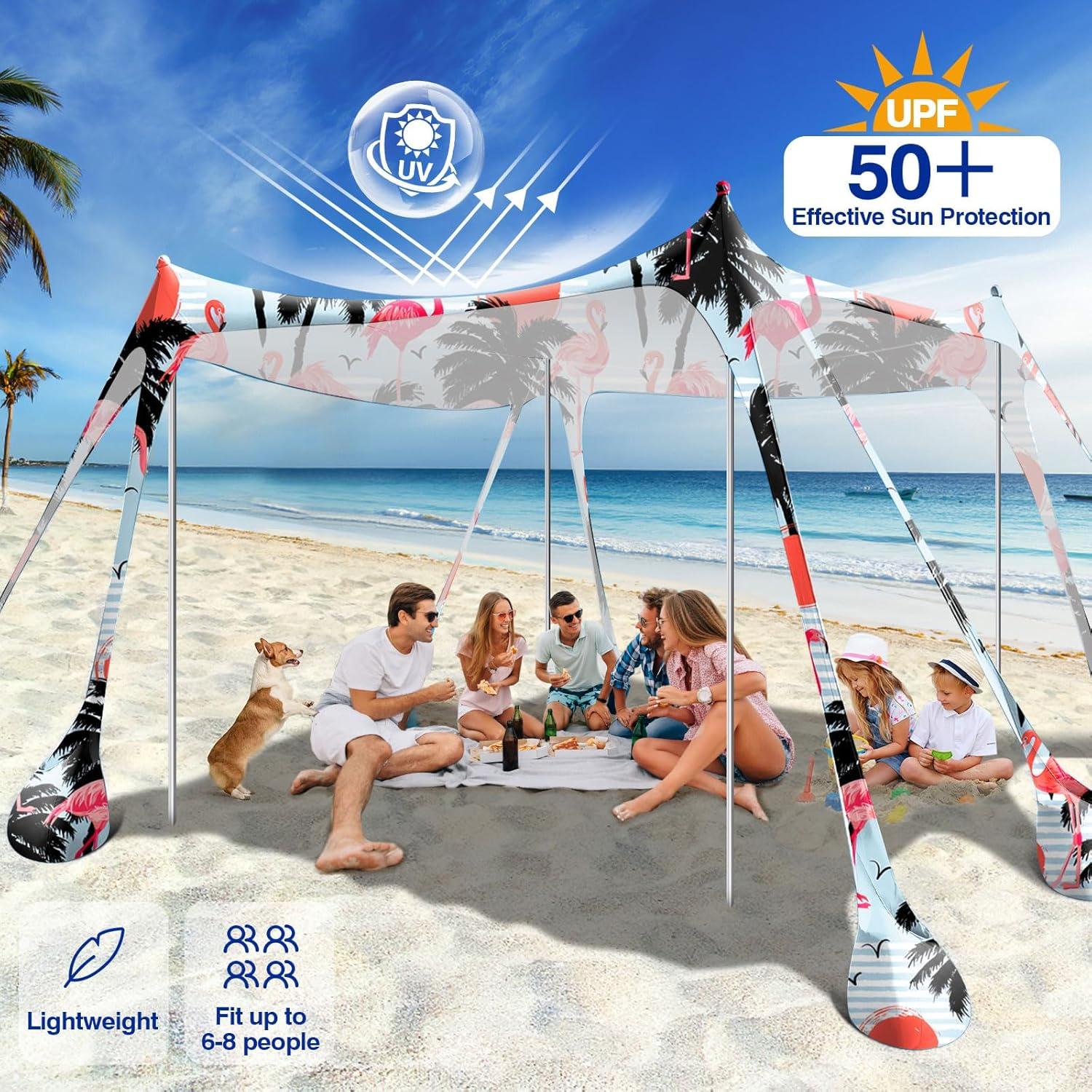 Strandmuschel mit UPF50+ Sonnenschutz, 8 Sandschaufeln, 4 Stangen