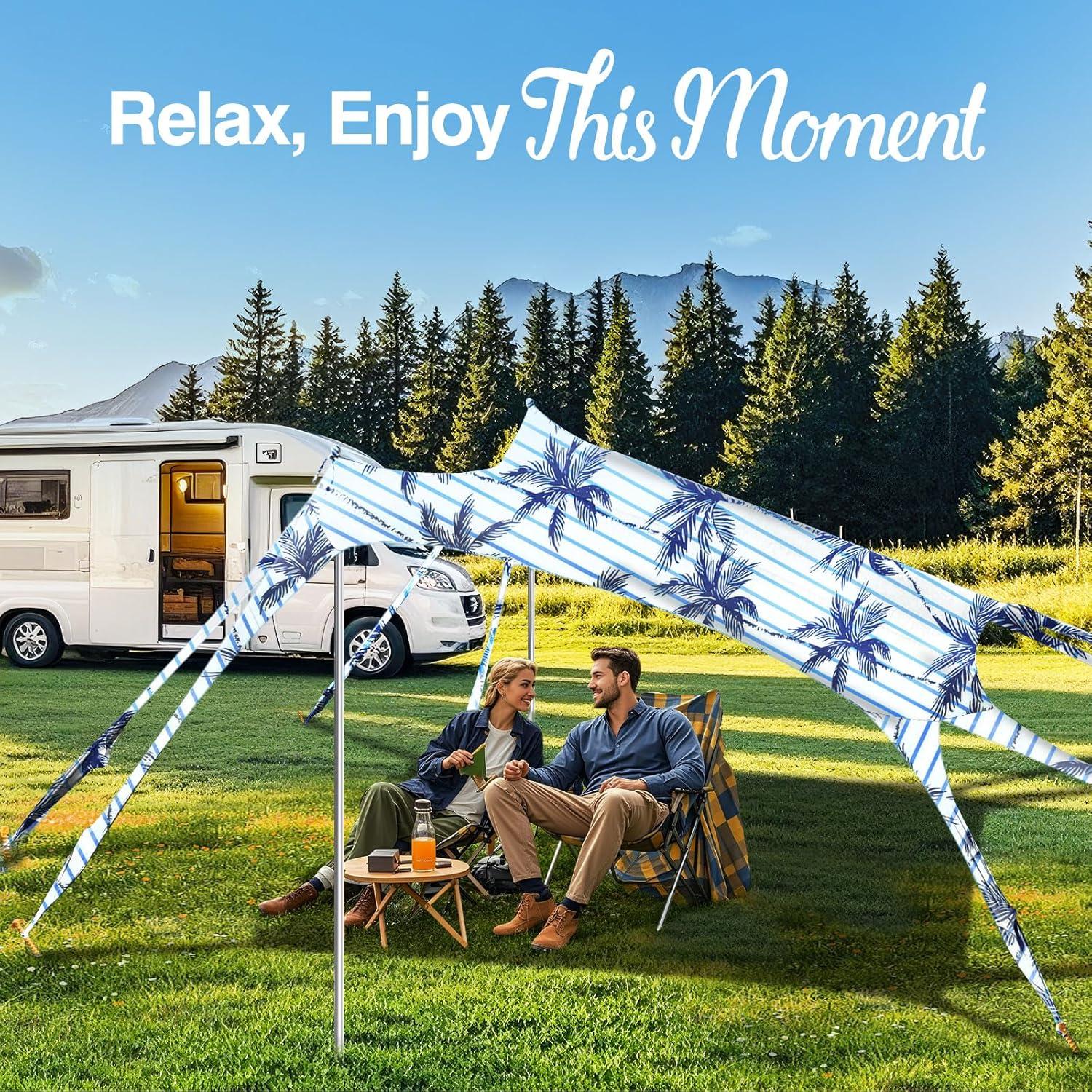 Rhino Valley Strandmuschel UPF50+ Sonnenschutz 8 Sandschaufeln 4 Stangen Tragbar Camping Angeln