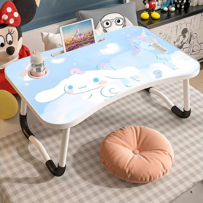 Tragbarer Laptop-Tisch Cartoon Blue Betttablett Beine Getränkeschlitz Lesehalter
