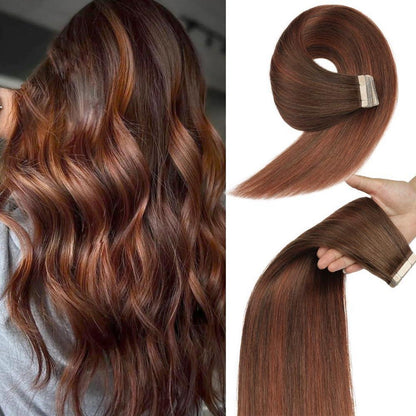 Echthaar Tape Extensions 55cm Schokoladenbraun