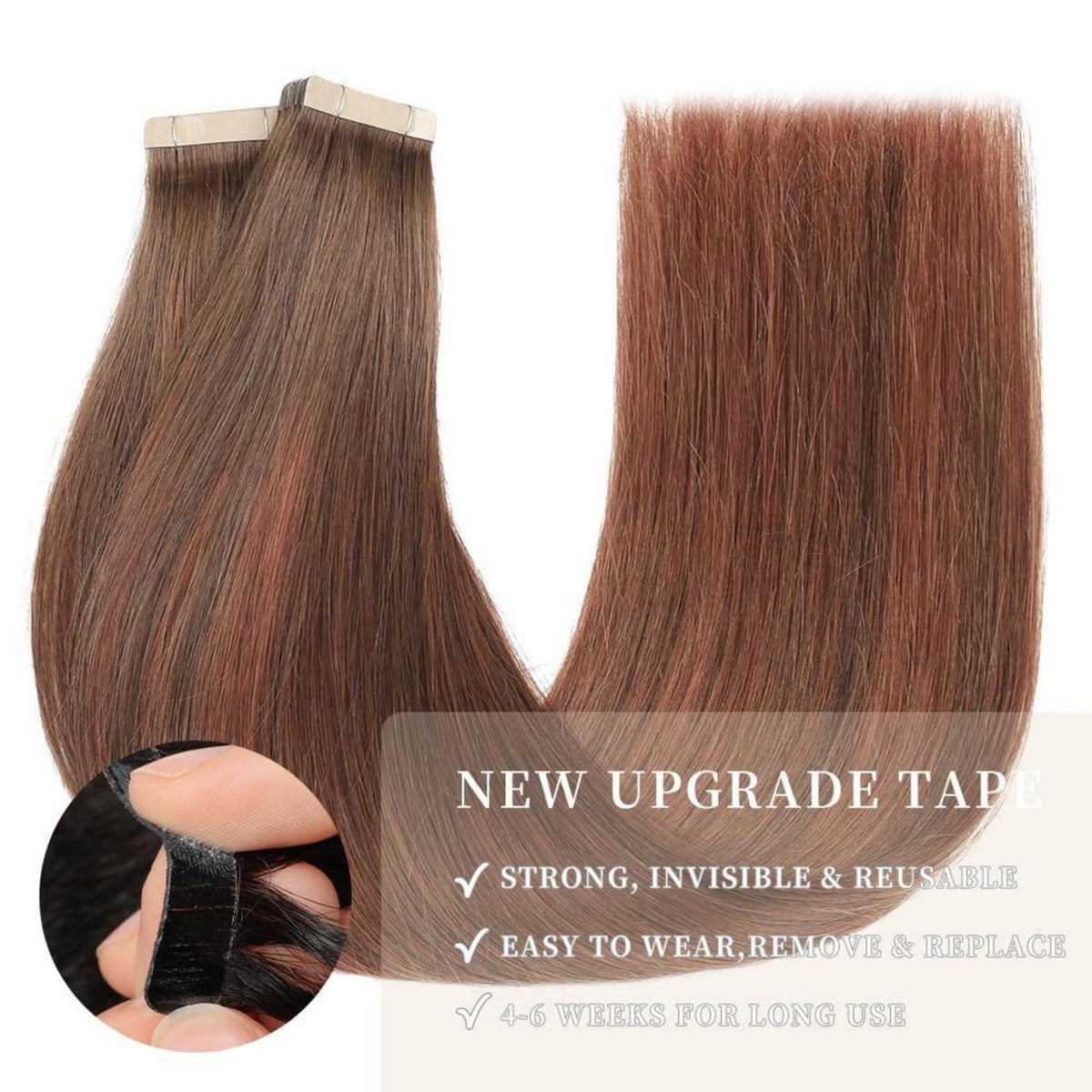 Echthaar Tape Extensions 55cm Schokoladenbraun