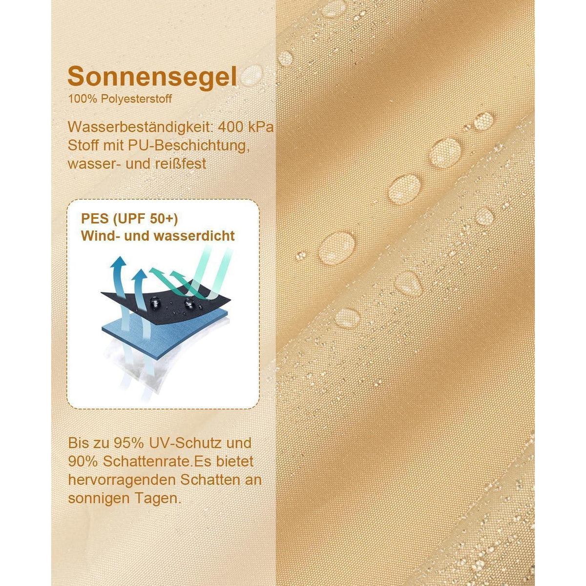 Wasserdichtes Sonnensegel 4x5m Sandbeige UV-Schutz PES Polyester