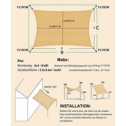 Wasserdichtes Sonnensegel 4x5m Sandbeige UV-Schutz PES Polyester