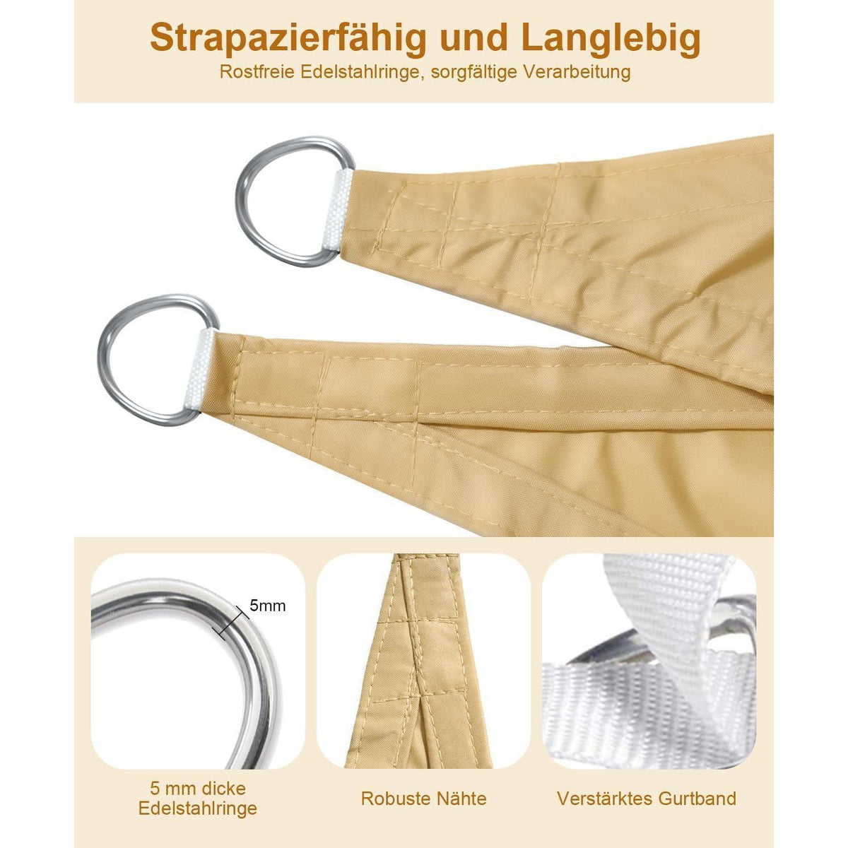 Wasserdichtes Sonnensegel 4x5m Sandbeige UV-Schutz PES Polyester