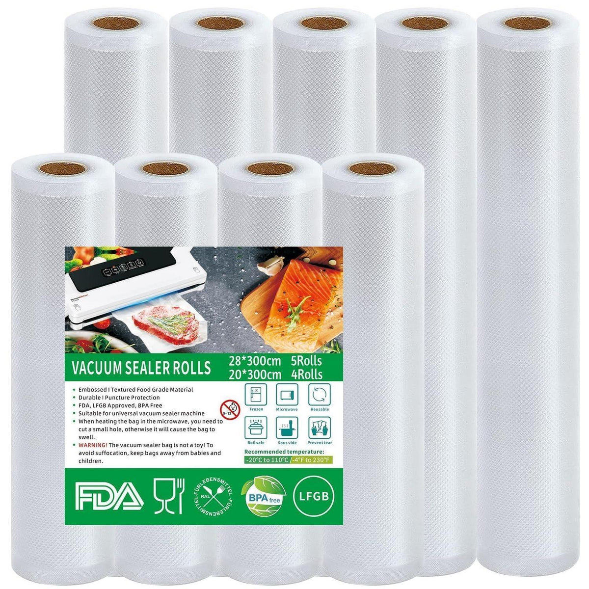 Vakuumierrollen 9er Set | 20cm x 12m + 28cm x 15m | BPA-frei