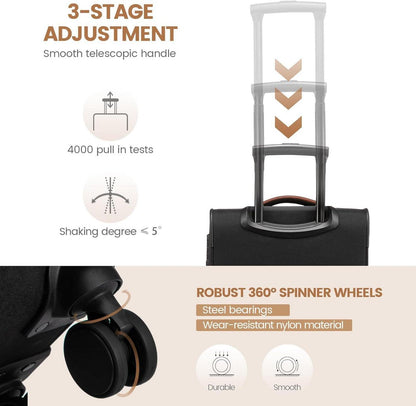 Handgepäck Koffer Trolley 17 Zoll Laptopfach Stoff Rollen Damen