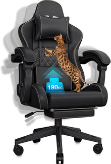Gaming-Stuhl mit Fußstütze und Kopfstütze, ergonomisch, 180