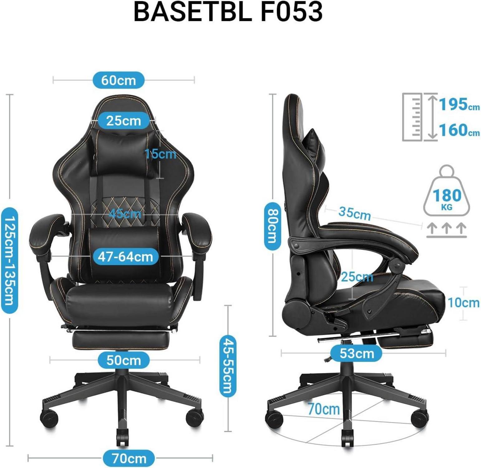 Gaming-Stuhl mit Fußstütze und Kopfstütze, ergonomisch, 180