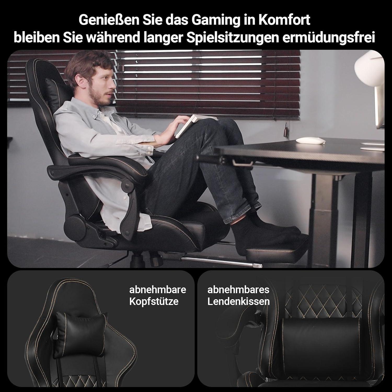 Ergonomischer Gaming-Stuhl mit Kratzschutz, Fußstütze, bis 180 kg