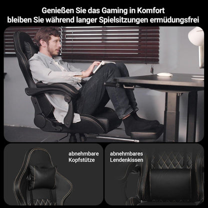 Ergonomischer Gaming-Stuhl mit Kratzschutz, Fußstütze, bis 180 kg