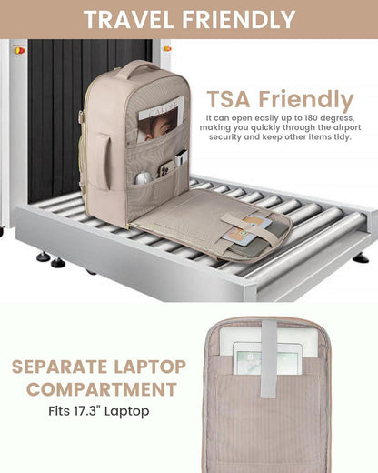 Reiserucksack Handgepäck Flugzeug Damen 40L Hellkhaki Beige