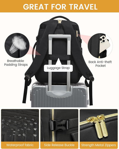 Handgepäck Rucksack 30L Damen Laptop Wasserdicht Schwarz