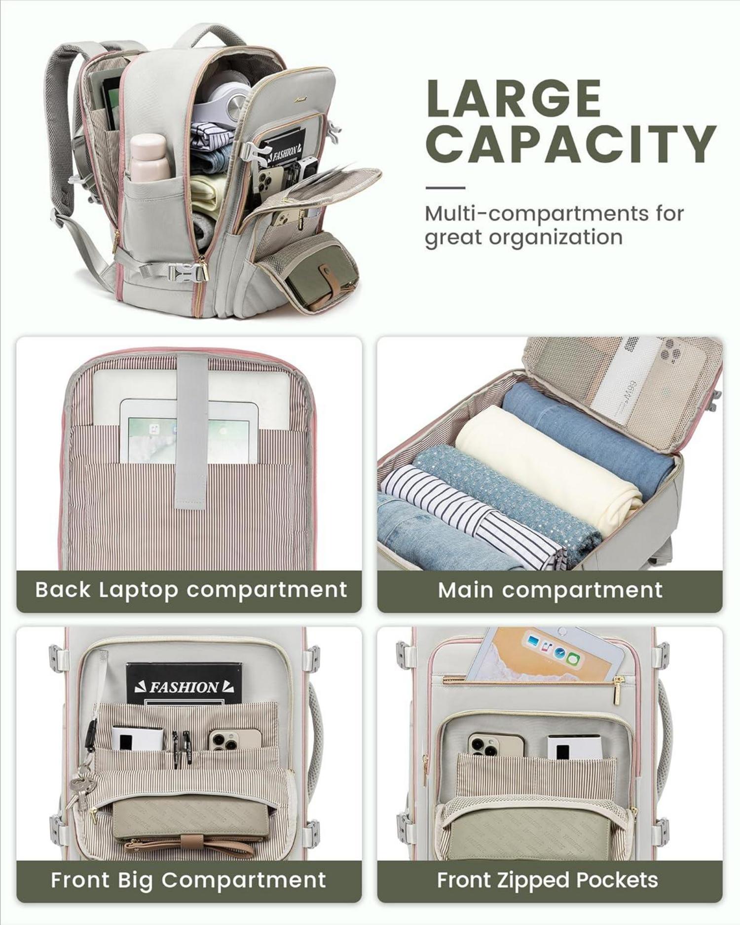 Handgepäck Rucksack 40L Damen Groß Laptop 17 Zoll Wasserdicht Grau