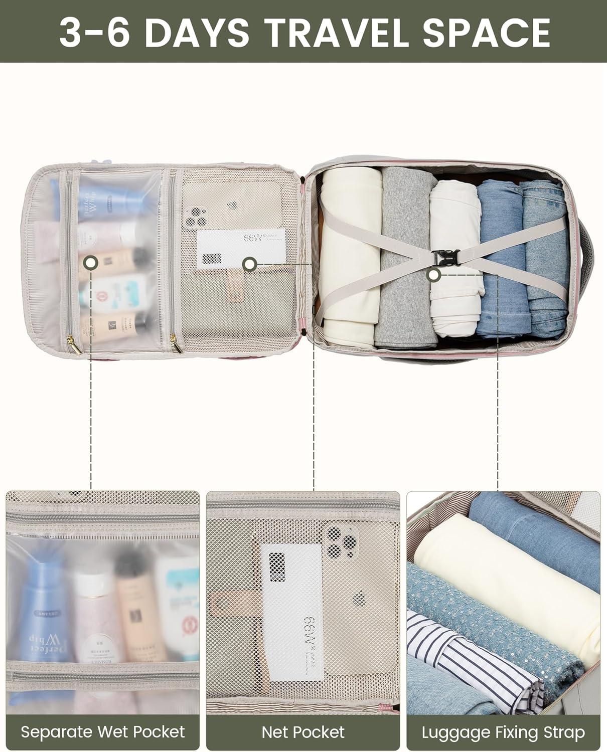 Handgepäck Rucksack 40L Damen Grau, Wasserfest, Laptopfach 17 Zoll