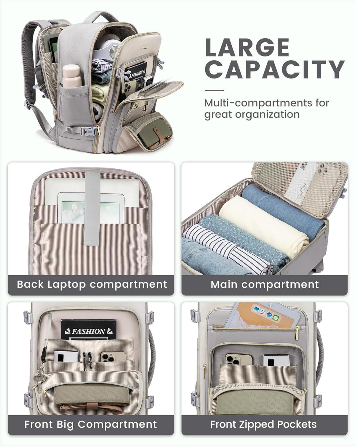 Handgepäck Rucksack Damen 40L Wasserdicht Laptop 17 Zoll Travel Backpack