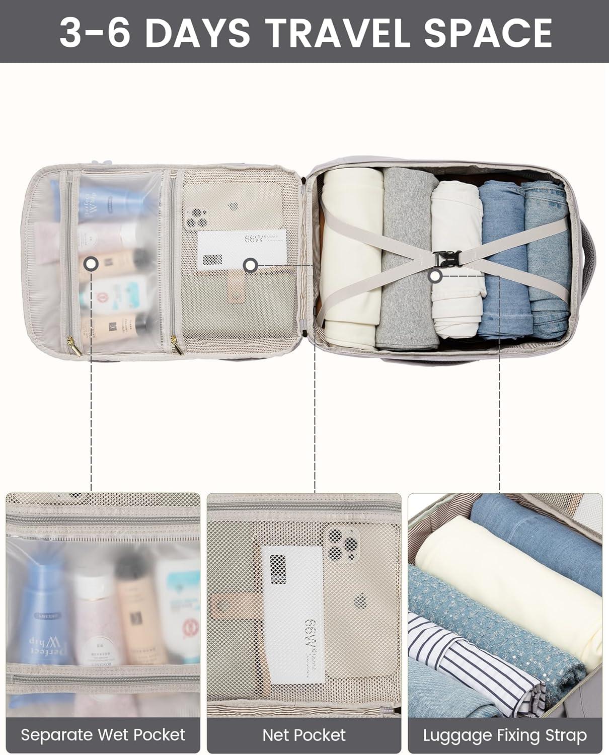 LOVEVOOK 40L Reiserucksack Handgepäck Damen Wasserdicht 17 Zoll mit Laptopfach, Hellgrau