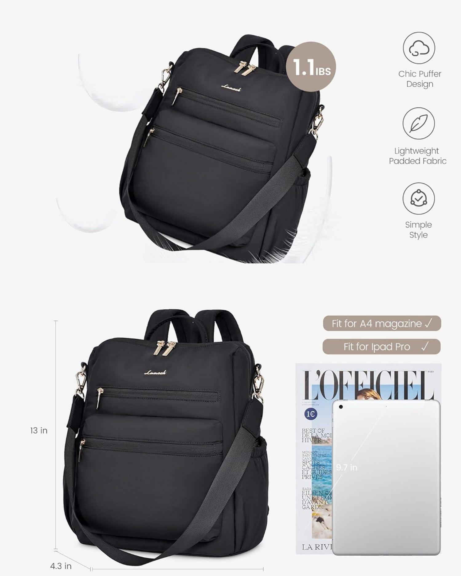 LOVEVOOK Rucksack Damen 2 in 1 Handtasche Schulrucksack Waterproof Casual Daypack Black