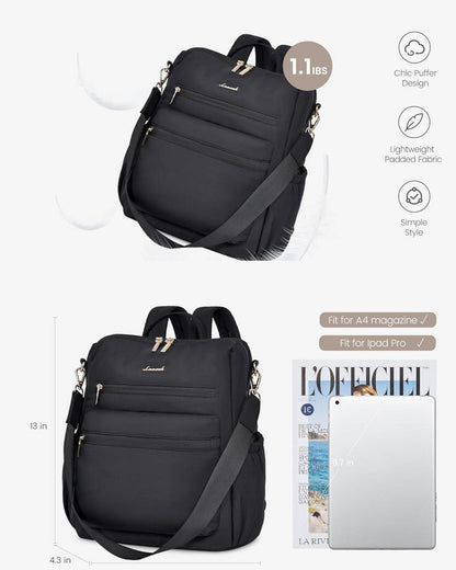 LOVEVOOK Rucksack Damen 2 in 1 Handtasche Schulrucksack Waterproof Casual Daypack Black