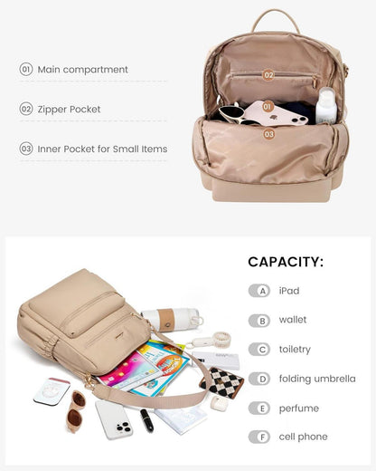 Leichter Damenrucksack Wasserdicht Tagesrucksack 2 in 1