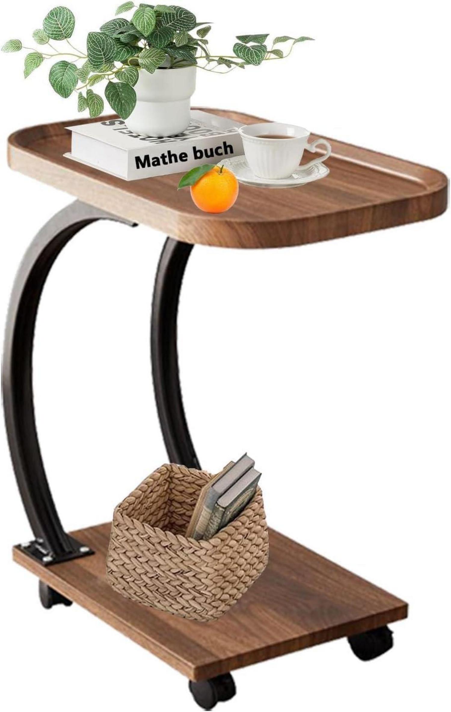 Beistelltisch C Form mit Rollen und Metallgestell 52x34x60 cm