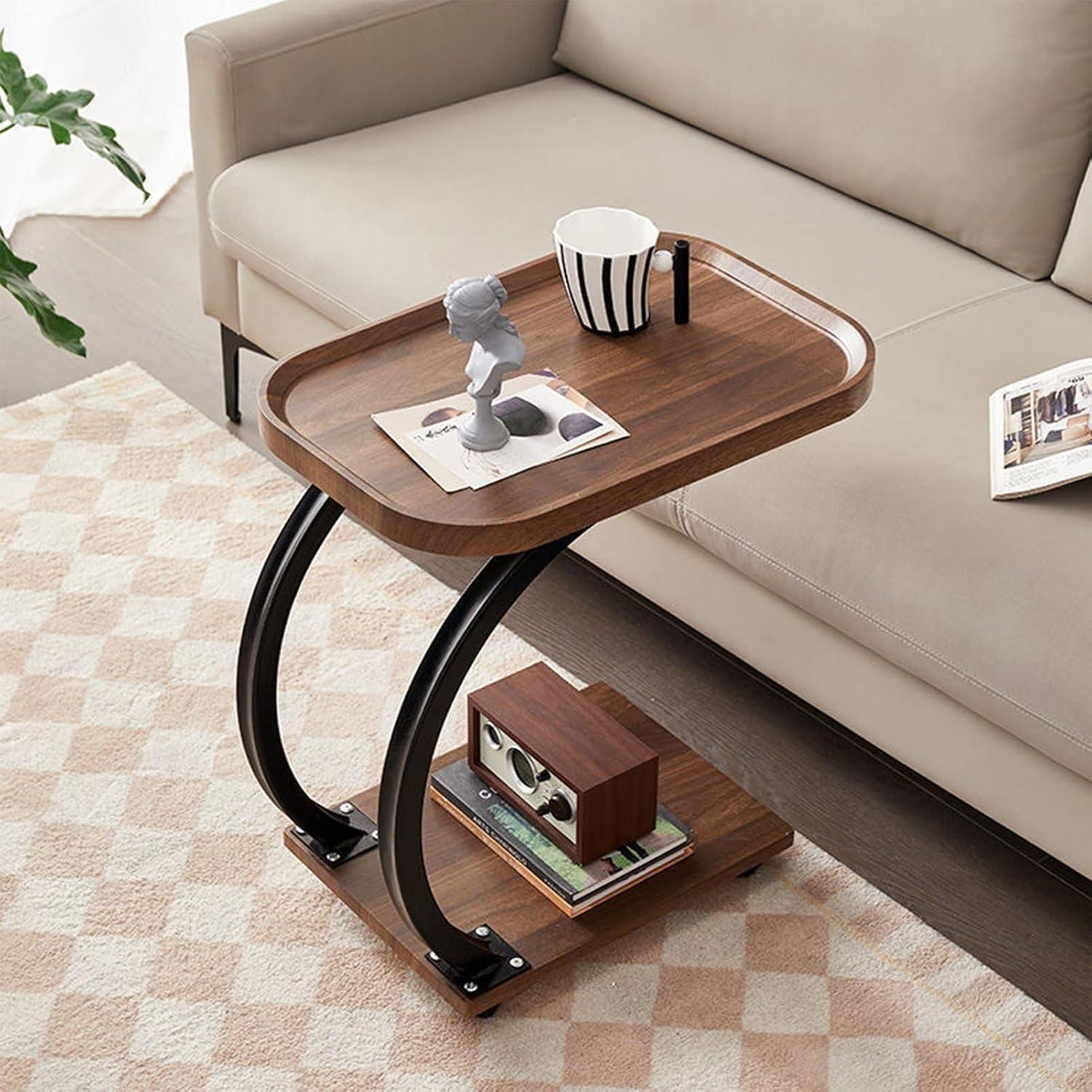 Couch Beistelltisch C Form mit Rollen Holz Metallgestell