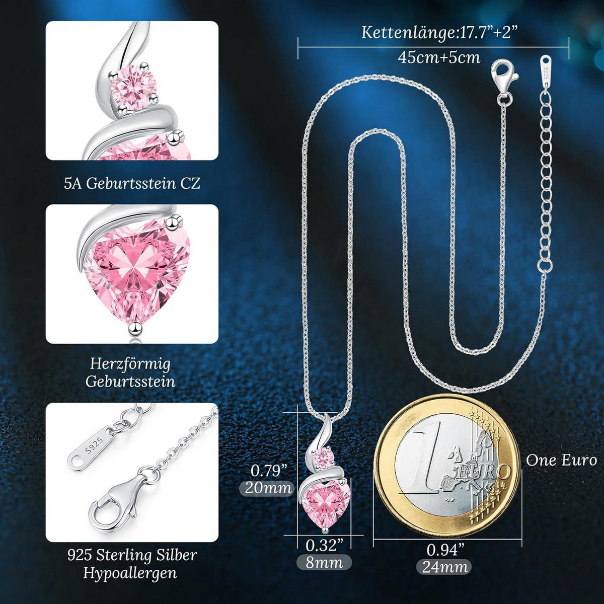 Infinity Herz Halskette Damen 925 Sterling Silber Geburtsstein
