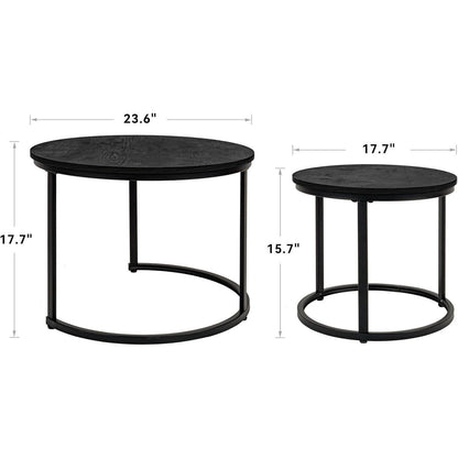 2er Set runde Beistelltische Holz mit Metallrahmen, Vintage Design