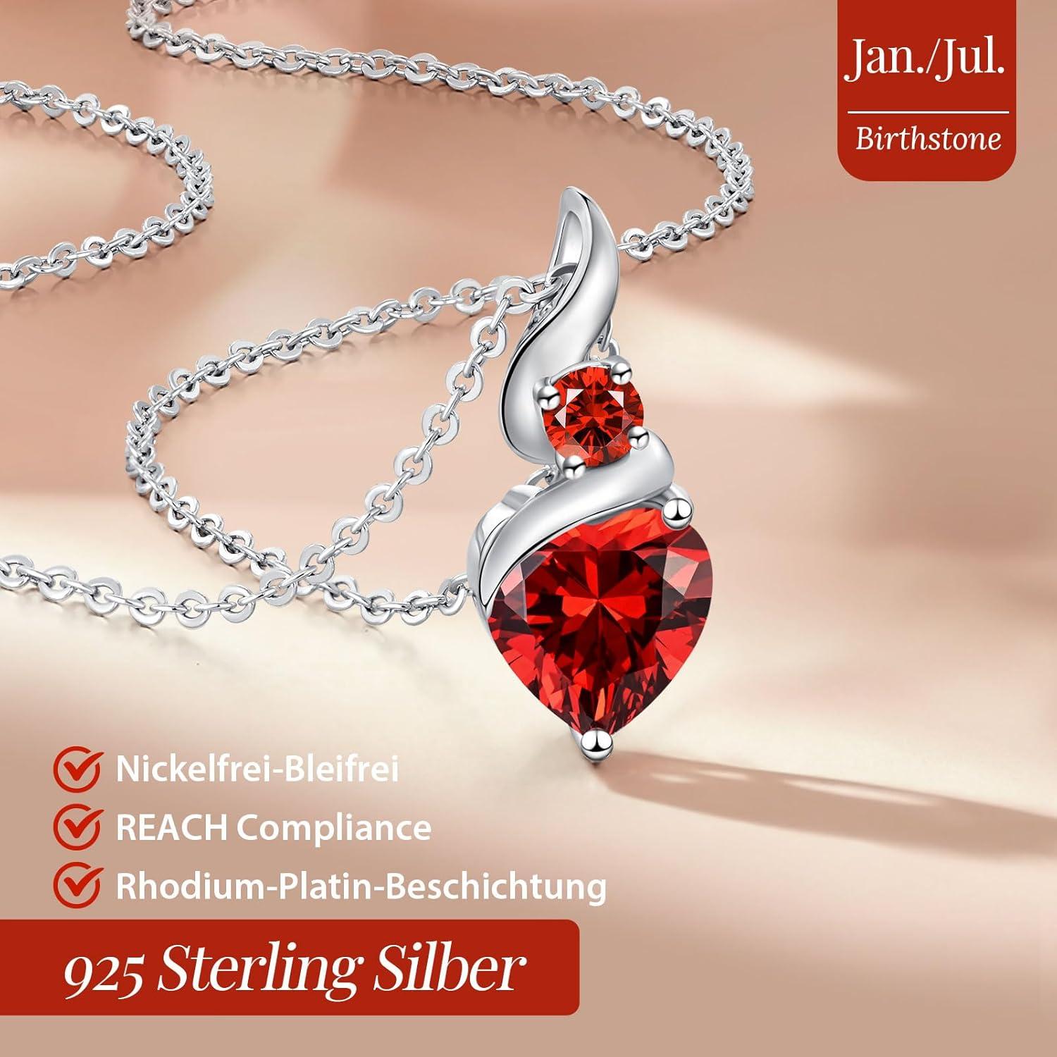 Infinity Herz Damen Kette 925 Sterling Silber Geburtsstein Halskette