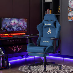 Symino Gaming Stuhl Blau Kunstfell Ergonomisch Verstellbar