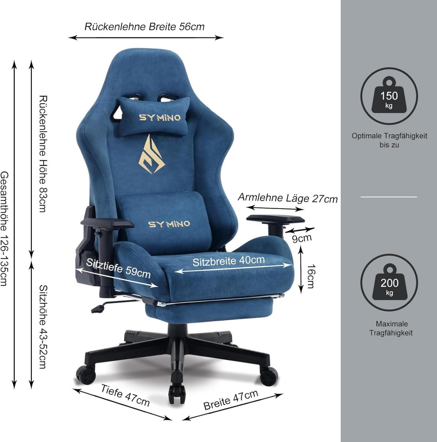Gaming Stuhl Blau Kunstfell Ergonomisch Verstellbar Atmungsaktiv